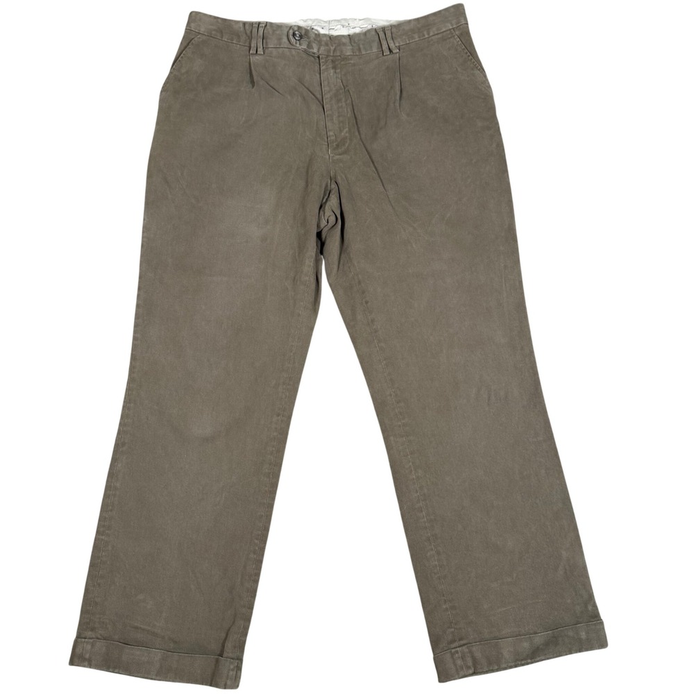 Barbour Mens Pleated Chino Pants Size 38x29 Olive Green Cotton Stretch Portugal
